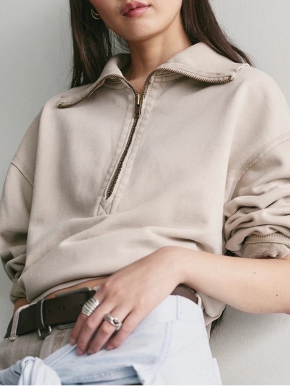 NWT FREE PEOPLE WE THE FREE Parker Half-Zip Pullover | Plaza/Neutral MSRP $98